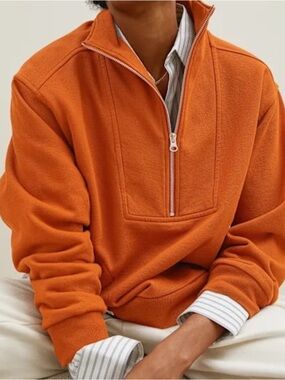 EVERLANE The Track Half Zip in Pumpkin Spice (M)
